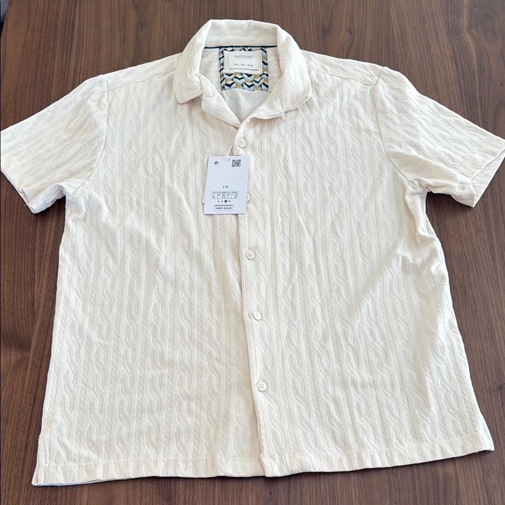 Cream Casual Button Down Shirt with Relaxed Fit